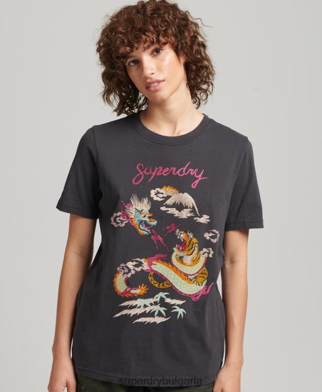 Superdry облекло N00H2644 черен Жени графична тениска suika