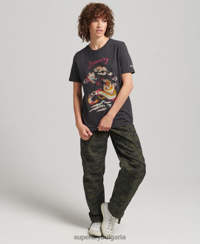 Superdry облекло N00H2644 черен Жени графична тениска suika