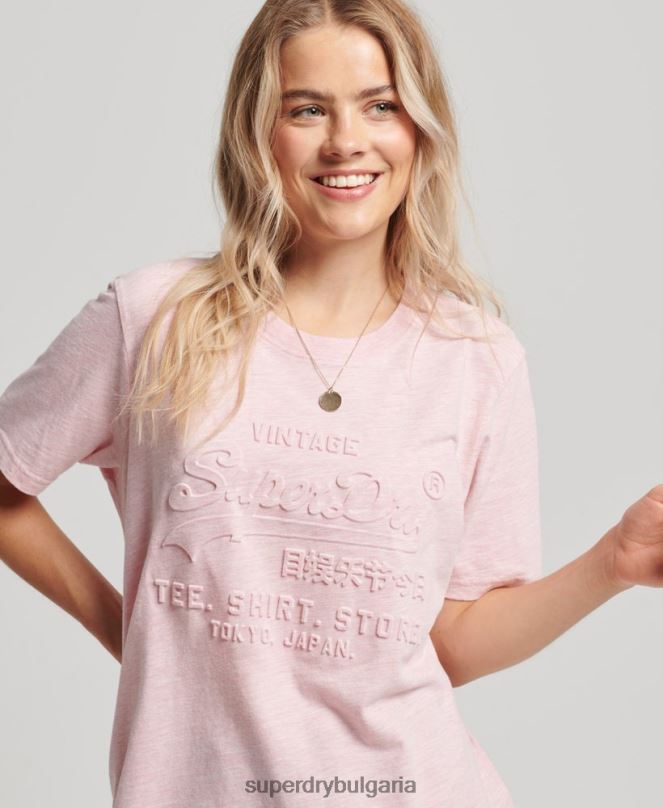Superdry облекло N00H2647 розово Жени ретро релефна тениска с лого