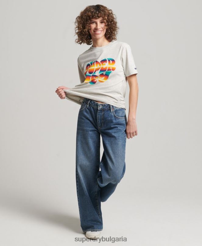 Superdry облекло N00H2648 сиво Жени винтидж тениска с надпис