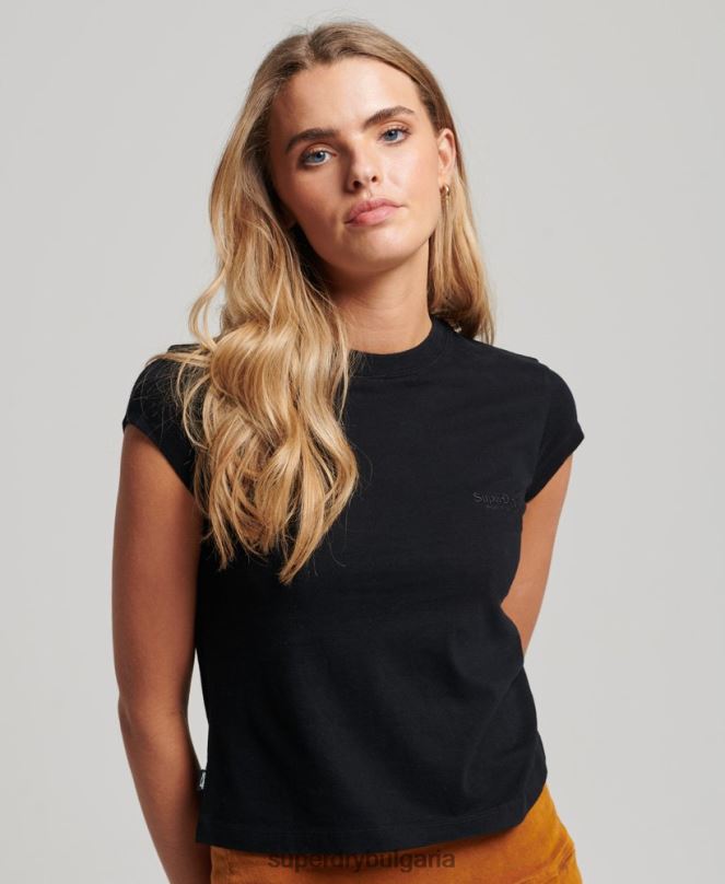 Superdry облекло N00H2651 черен Жени ретро тениска с капачка и ръкав с лого
