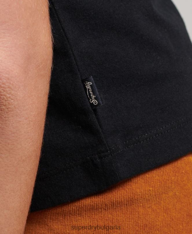Superdry облекло N00H2651 черен Жени ретро тениска с капачка и ръкав с лого