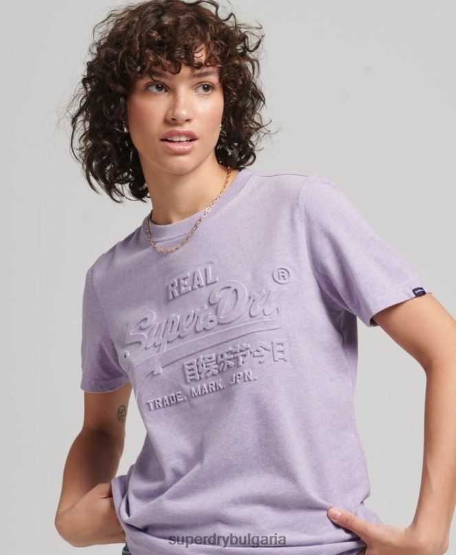 Superdry облекло N00H2652 лилаво Жени ретро релефна тениска с лого