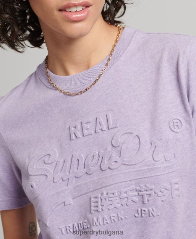 Superdry облекло N00H2652 лилаво Жени ретро релефна тениска с лого