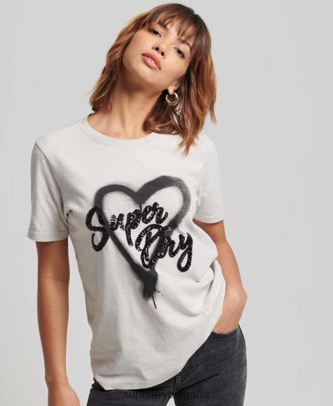 Superdry облекло N00H2654 светло сив Жени ретро украсена тениска