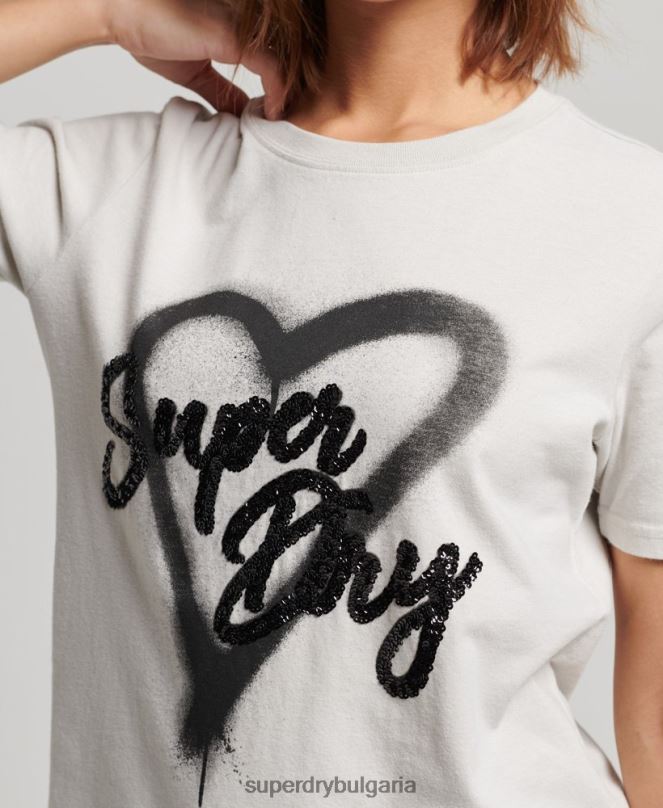 Superdry облекло N00H2654 светло сив Жени ретро украсена тениска