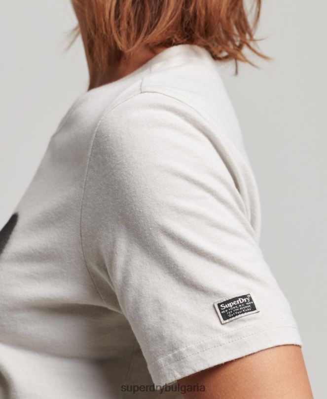 Superdry облекло N00H2654 светло сив Жени ретро украсена тениска