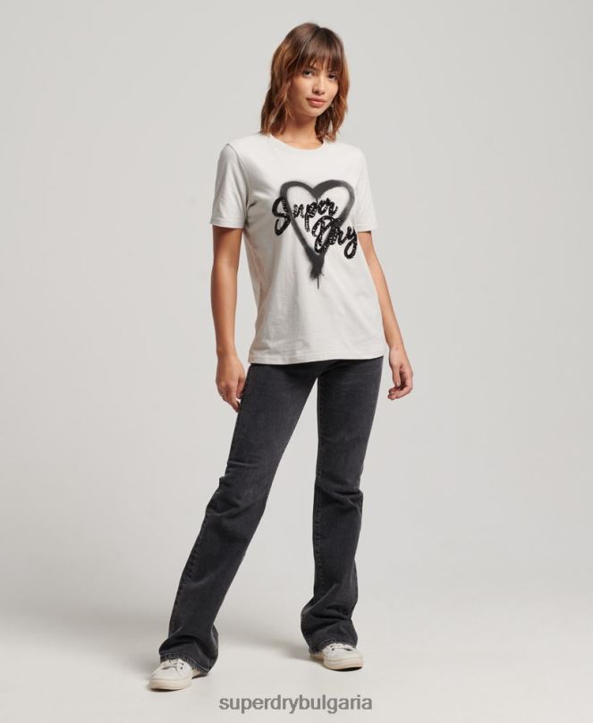 Superdry облекло N00H2654 светло сив Жени ретро украсена тениска