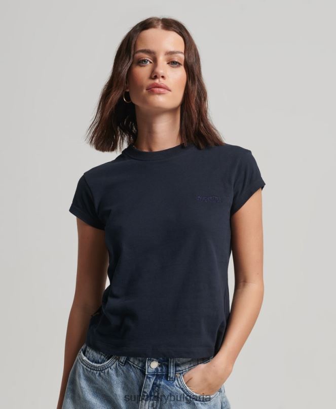 Superdry облекло N00H2656 военноморски флот Жени ретро тениска с капачка и ръкав с лого