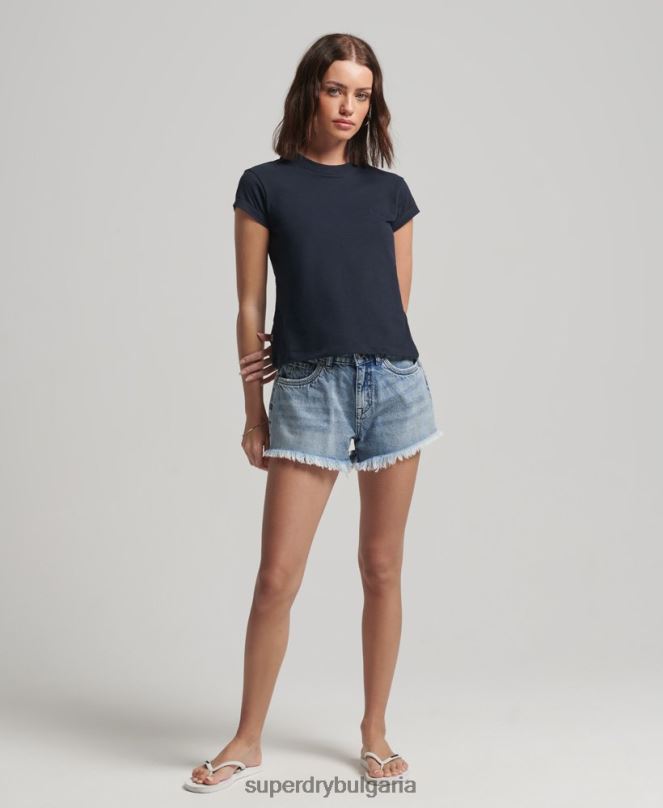 Superdry облекло N00H2656 военноморски флот Жени ретро тениска с капачка и ръкав с лого