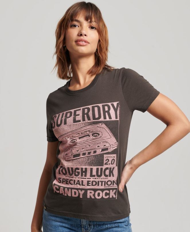 Superdry облекло N00H2658 тъмно сив Жени тениска с lo-fi плакат
