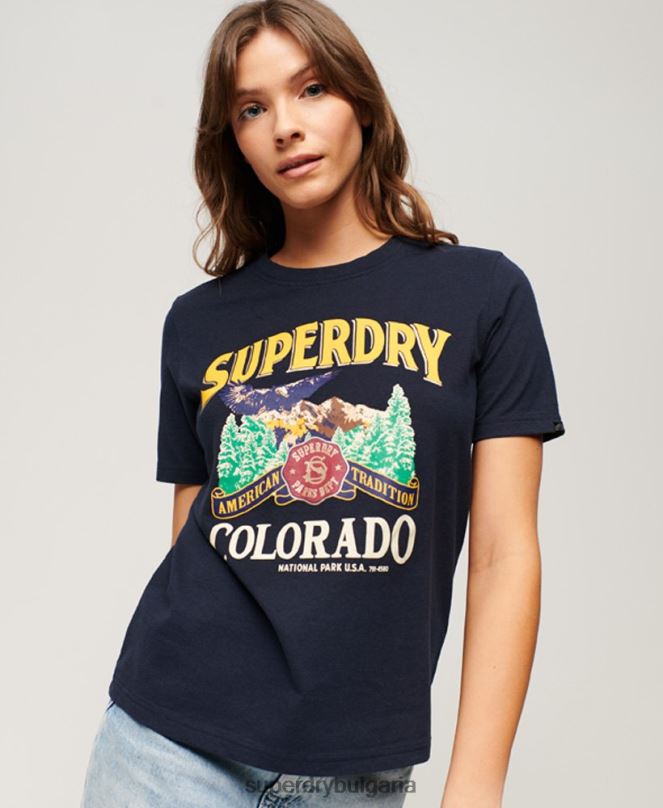 Superdry облекло N00H2659 военноморски флот Жени сувенирна графична тениска за пътуване