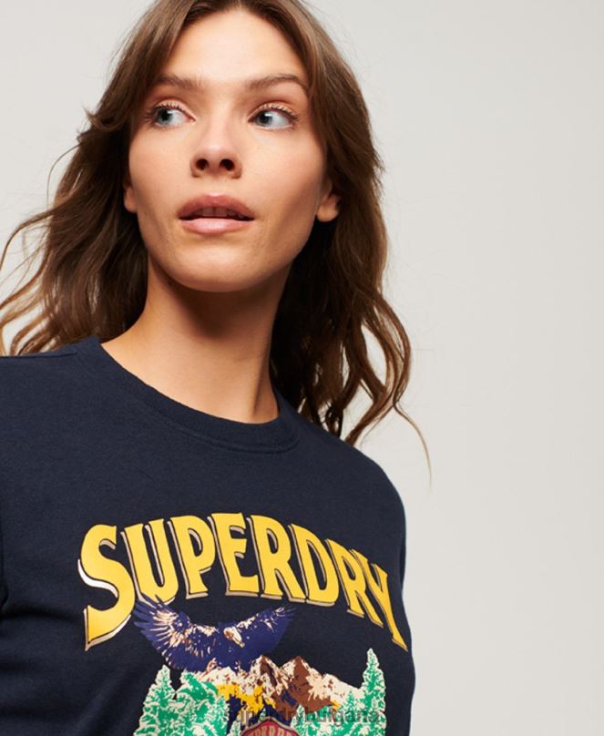 Superdry облекло N00H2659 военноморски флот Жени сувенирна графична тениска за пътуване