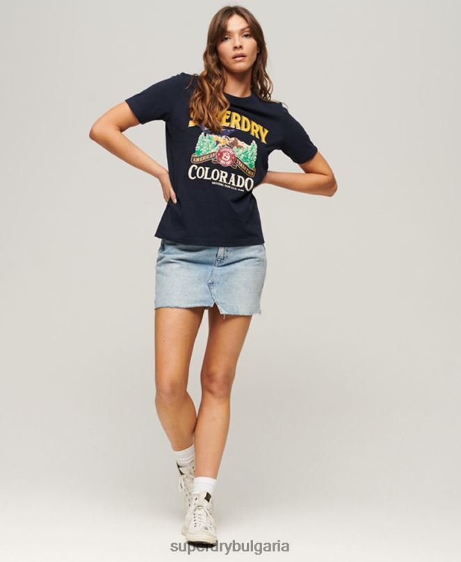Superdry облекло N00H2659 военноморски флот Жени сувенирна графична тениска за пътуване