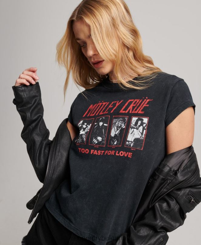 Superdry облекло N00H2661 черен Жени тениска с капачка и ръкав Mottle Crue