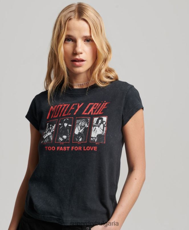 Superdry облекло N00H2661 черен Жени тениска с капачка и ръкав Mottle Crue