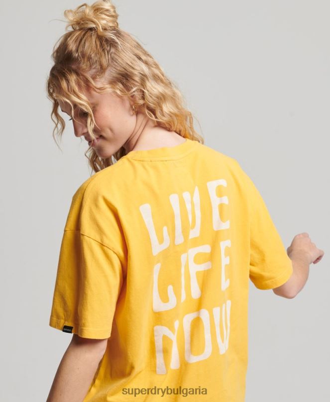 Superdry облекло N00H2664 жълто Жени номадска народна тениска