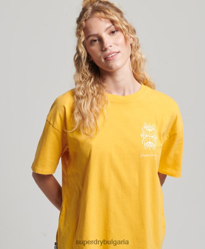 Superdry облекло N00H2664 жълто Жени номадска народна тениска