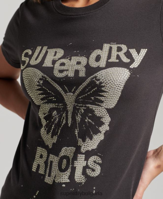 Superdry облекло N00H2665 тъмно сив Жени тениска с lo-fi плакат