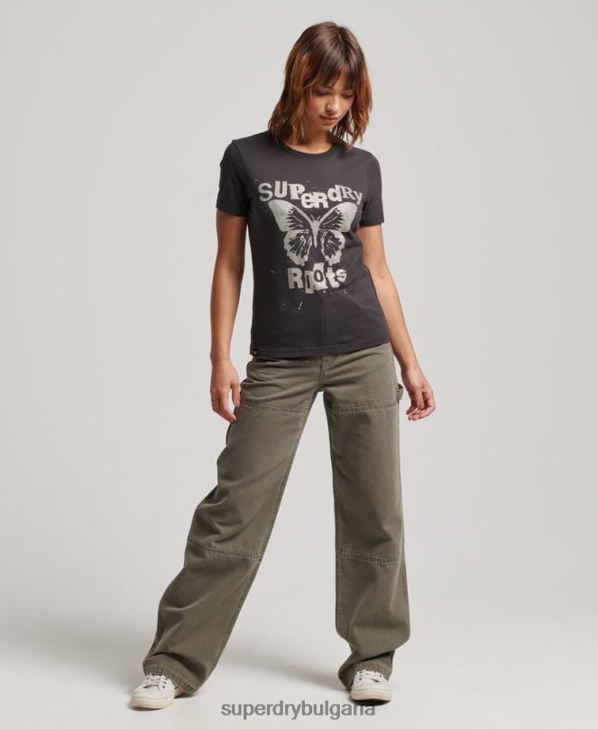 Superdry облекло N00H2665 тъмно сив Жени тениска с lo-fi плакат