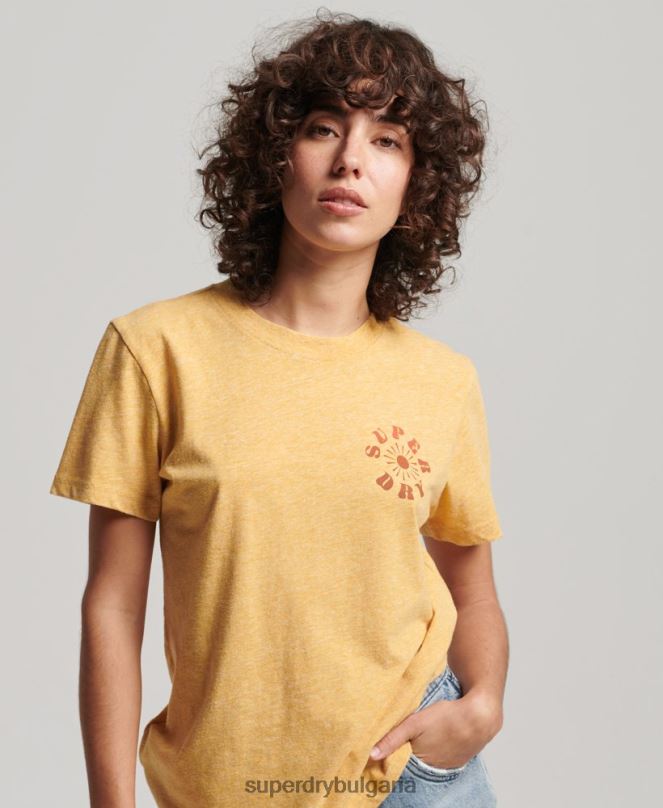 Superdry облекло N00H2666 жълто Жени винтидж носталгична тениска