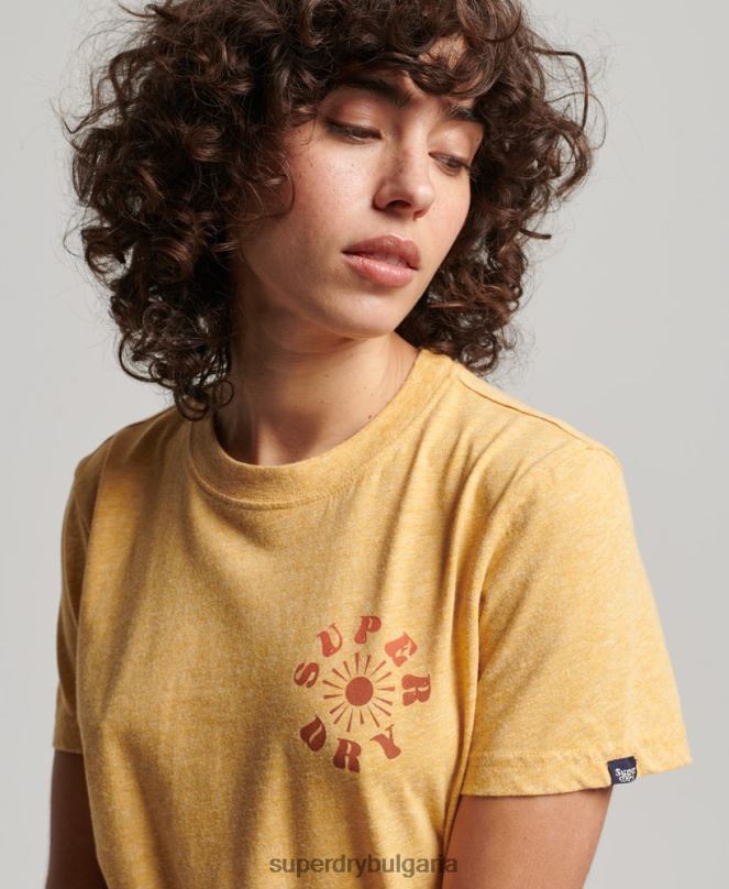 Superdry облекло N00H2666 жълто Жени винтидж носталгична тениска