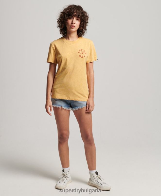 Superdry облекло N00H2666 жълто Жени винтидж носталгична тениска