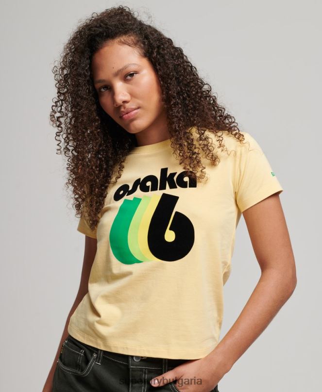 Superdry облекло N00H2667 жълто Жени графична тениска от 90-те