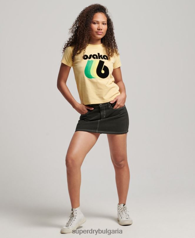 Superdry облекло N00H2667 жълто Жени графична тениска от 90-те