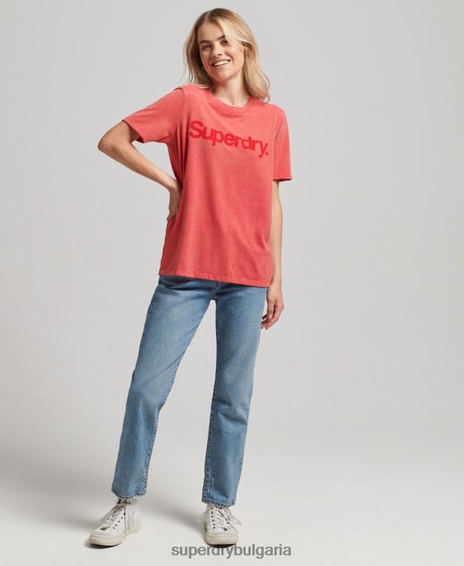 Superdry облекло N00H2669 червен Жени тениска с основно лого от 80-те
