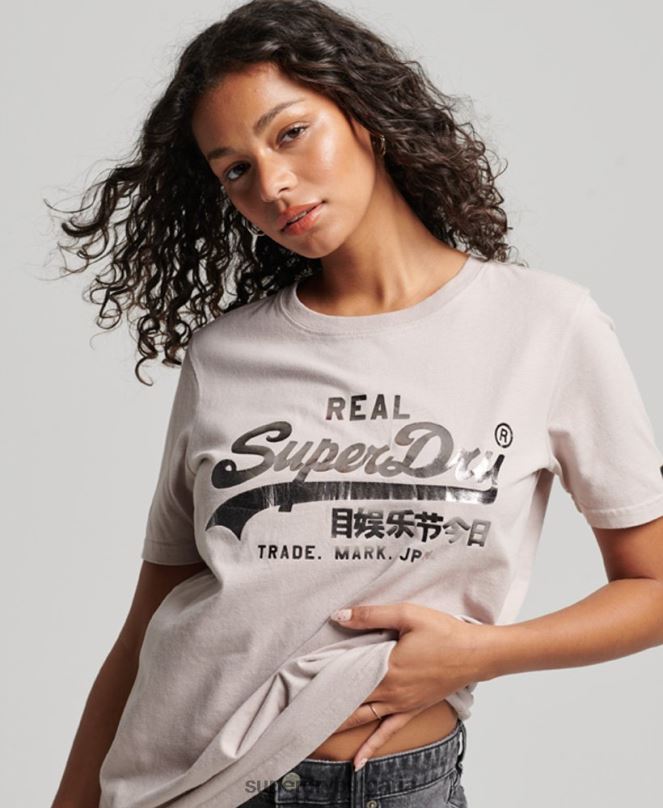 Superdry облекло N00H2670 бежово Жени тениска с ретро лого