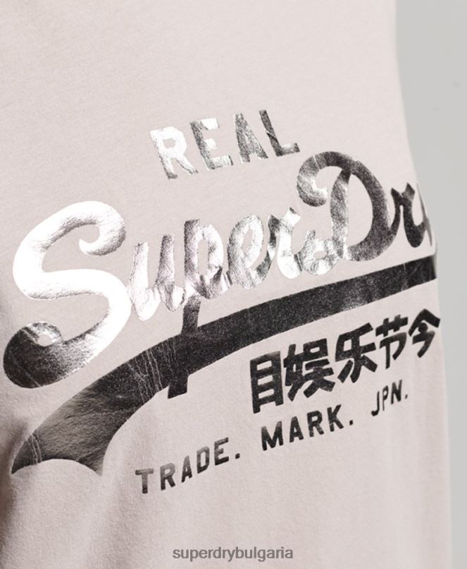 Superdry облекло N00H2670 бежово Жени тениска с ретро лого