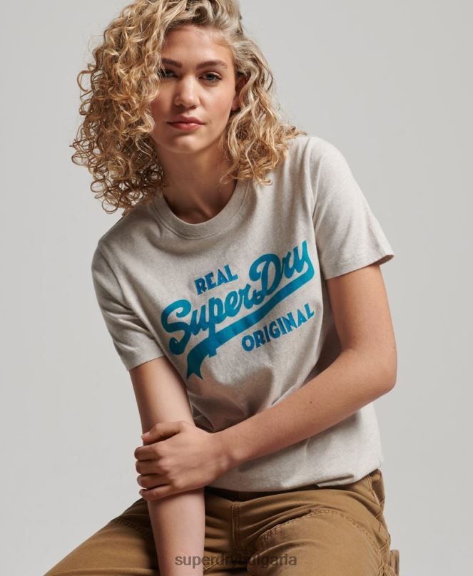 Superdry облекло N00H2671 бежово Жени ретро тениска с лого от органичен памук