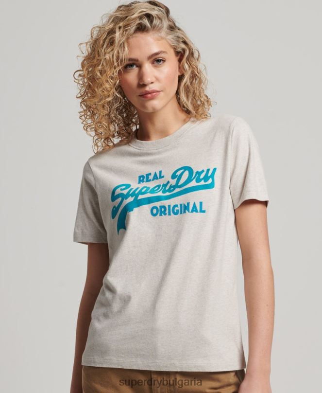 Superdry облекло N00H2671 бежово Жени ретро тениска с лого от органичен памук