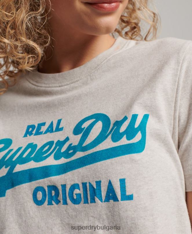 Superdry облекло N00H2671 бежово Жени ретро тениска с лого от органичен памук