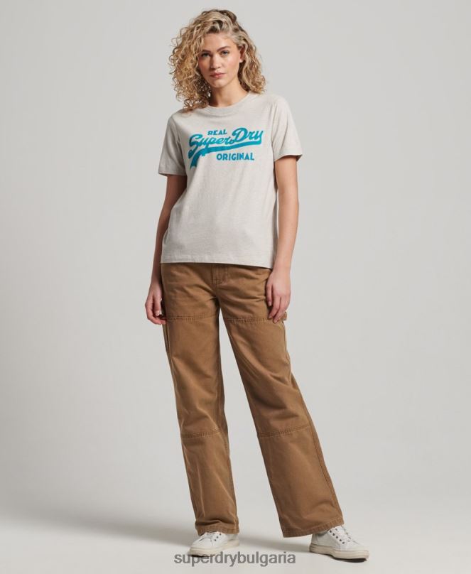 Superdry облекло N00H2671 бежово Жени ретро тениска с лого от органичен памук