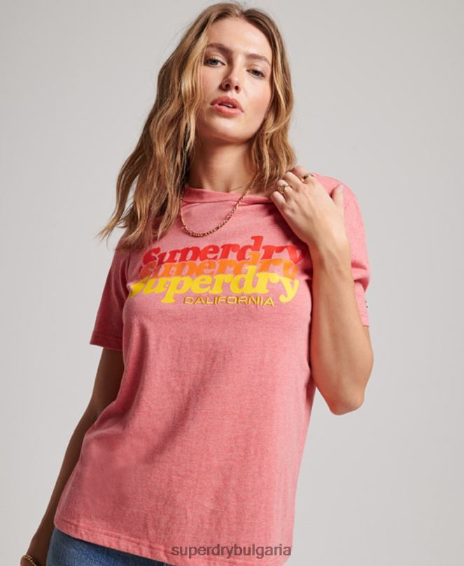 Superdry облекло N00H2672 червен Жени винтидж тениска с надпис