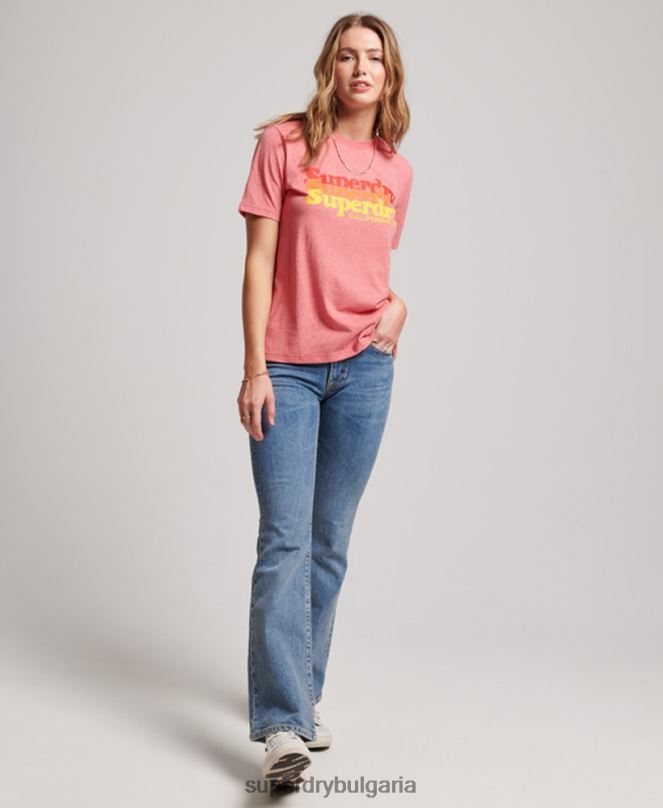 Superdry облекло N00H2672 червен Жени винтидж тениска с надпис
