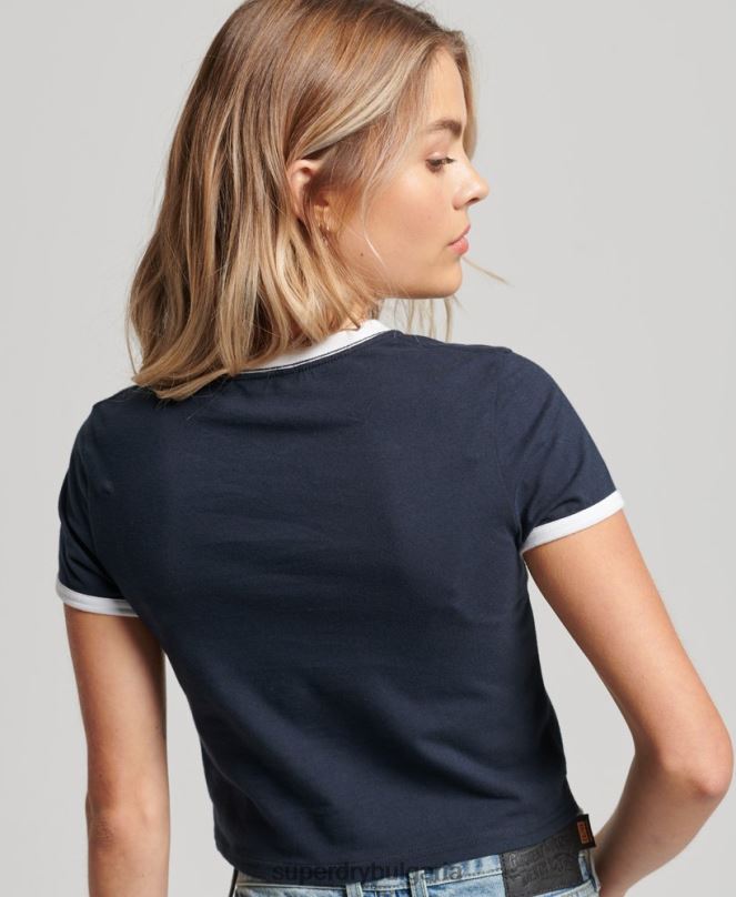 Superdry облекло N00H2675 военноморски флот Жени тениска тип ringer от органичен памук