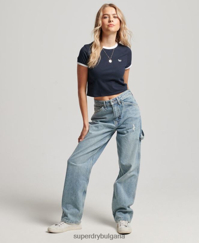 Superdry облекло N00H2675 военноморски флот Жени тениска тип ringer от органичен памук