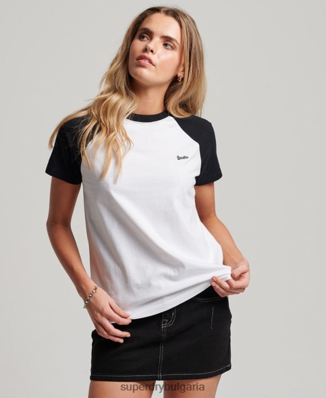 Superdry облекло N00H2676 черен Жени ретро бейзболна тениска от органичен памук