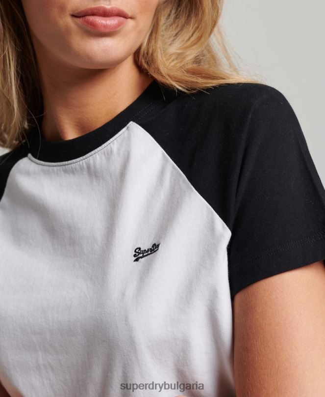Superdry облекло N00H2676 черен Жени ретро бейзболна тениска от органичен памук