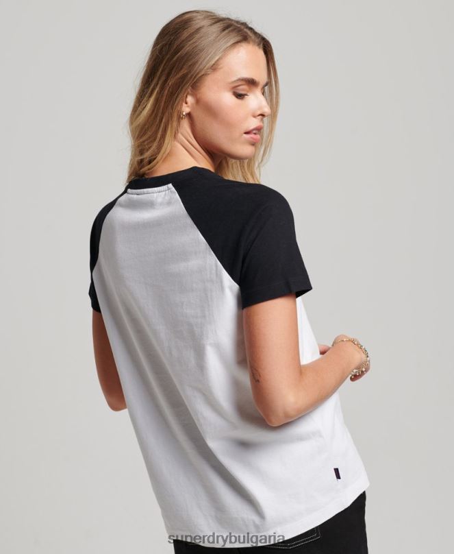 Superdry облекло N00H2676 черен Жени ретро бейзболна тениска от органичен памук
