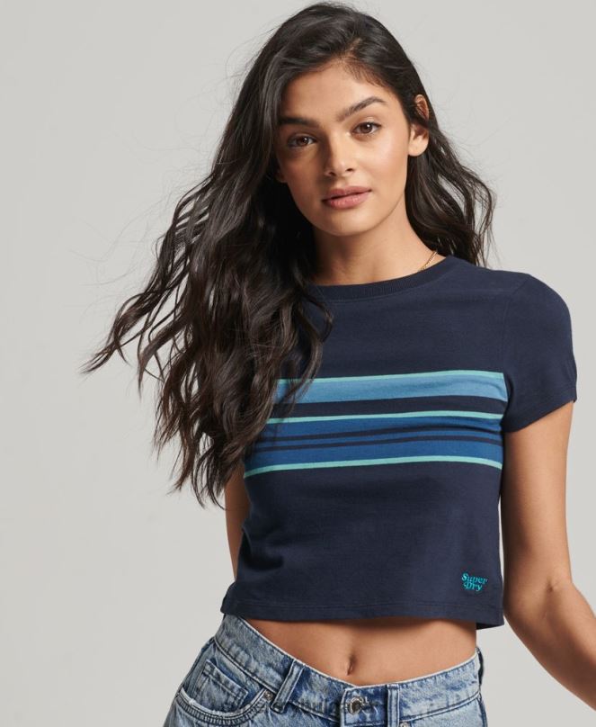 Superdry облекло N00H2677 военноморски флот Жени тениска с винтидж райета