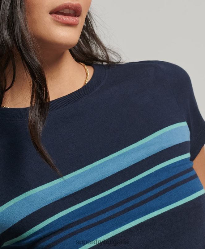 Superdry облекло N00H2677 военноморски флот Жени тениска с винтидж райета