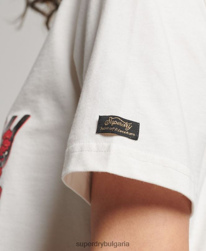 Superdry облекло N00H2680 бяло Жени японска тениска с винтидж графично лого