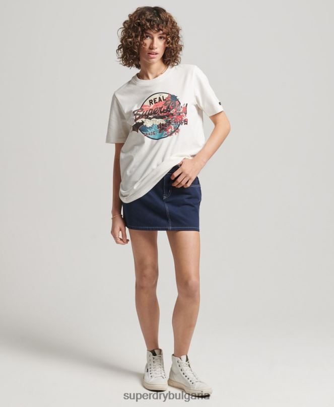 Superdry облекло N00H2680 бяло Жени японска тениска с винтидж графично лого
