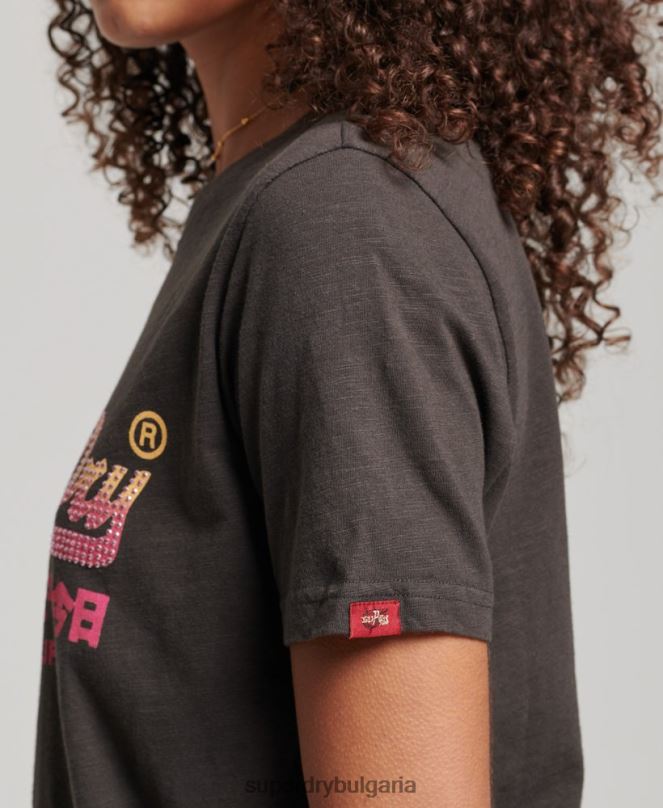 Superdry облекло N00H2682 тъмно сив Жени тениска с ретро лого
