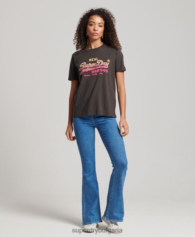 Superdry облекло N00H2682 тъмно сив Жени тениска с ретро лого