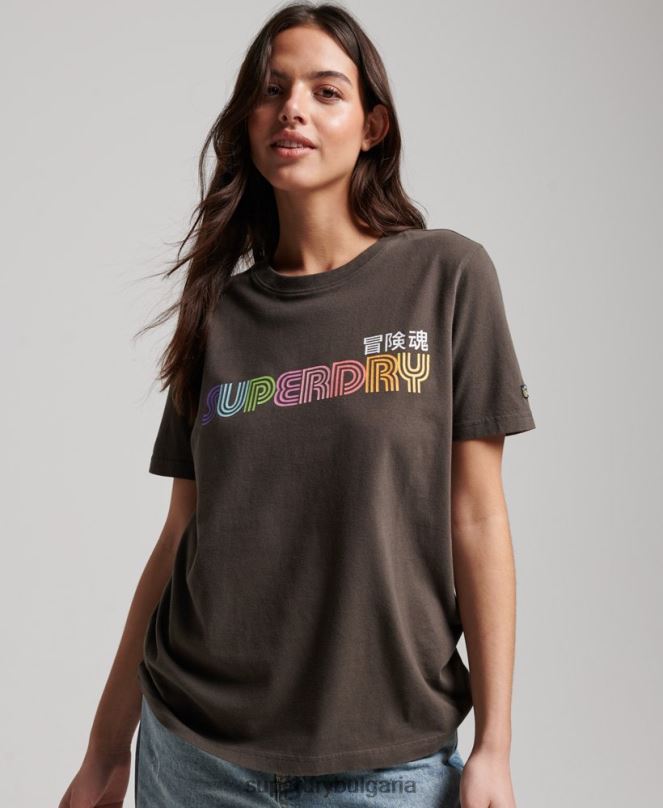 Superdry облекло N00H2683 тъмно сив Жени ретро ретро дъга тениска